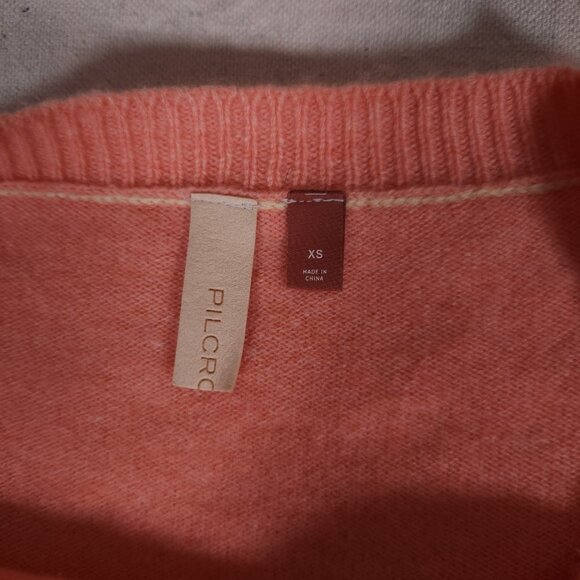 Pilcro 100% Cashmere Coral Salmon Sweater Womens XS Long Sleeve Soft Luxury - Picture 8 of 14